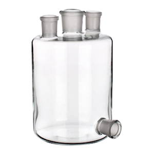Simax Woulff Bottle w/Three Necks & Bottom Outlet, 2000mL, SJ (1) 29/32, SJ (2) 19/26, 135x225(H)mm, Borosilicate Glass, European, Each Each