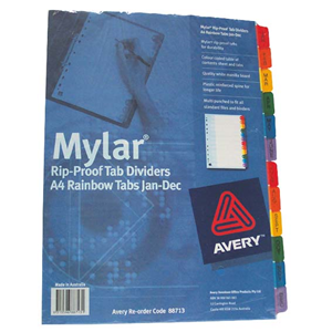 DIVIDER A4 JAN-DEC RAINBOW TABS 88713 Set