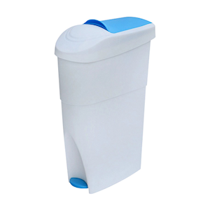 Livingstone Sanitary Pedal Bin, 18L, 360 (W) x 180 (L) x 540mm (H), Slim, White and Blue, Each Each