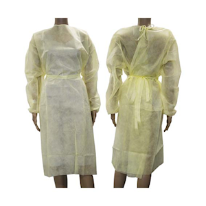 Liv Isolation Gown with Tie, Dust Coat, Long Sleeve, AAMI Level 1, 40GSM, Water Repellent, Nonwoven, Yellow, 1/Bag, 100/Carton Carton