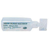 Out of Date, Pfizer Sodium Chloride For Injection BP 0.9pct, 180mg in 20mL, Each, Unopened Condition Price Discounted, While Stocks last Each