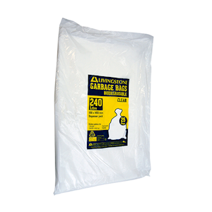 Livingstone Garbage Bag Bin Liner 240L 115x145cm 20um Heavy Duty Biodegradable HDPE Star Seal Clear, 25 Pieces/Pack