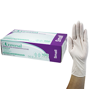 Universal Biodegradable Latex Examination Gloves, AS/NZ Standard, Low Powder, Large, Cream Colour, 100/Box Box