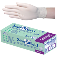 Skin Shield Latex Examination Gloves, Powder Free, AS/NZ, Biodegradable, Polymer Coated, Textured, HACCP, Small, Cream, 100/Box Box