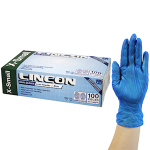 Lincon Vinyl Gloves, Recyclable, 5.5g, Low Powder, Large, Clear, HACCP Grade, 100/Box Box