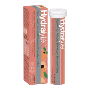 Hydralyte Effervescent Electrolyte Tablets, Peach Rush Flavour, 20 Tablets/Box Box