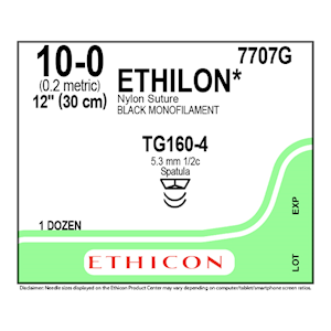 Ethilon Nylon Suture, Black Monofilament, Size 10-0, 1/2 Circle, 30cm, 12/Box Box