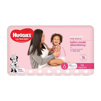 Huggies Ultra-Dry Nappies,Size 6, 16kg & Over,Junior,Girl, 14 Pieces/Pack