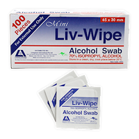 Liv-Wipe Mini Alcohol Swabs, Prep Pad, 70 Percent Isopropyl Alcohol Sanitiser, 62 x 30mm, Gamma Sterilised, 100/Box Box