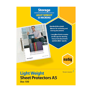 Marbig® Copysafe® Economy Sheet Protectors, A5, Light Weight, Clear, Fits all 2, 3, and 4 Ring Binders, 100 Pieces/Box Box