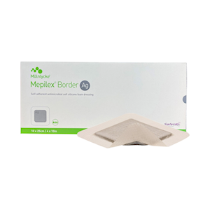 Mepilex Ag Border Antimicrobial Foam Dressing, 10 x 25cm, Self Adherent, 5 Pieces/Box Box