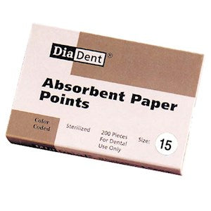 Diadent Absorbent Paper Points, ISO Size No.15, Biodegradable, Sterile, White, Loose Each