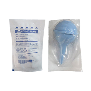 Livingstone Ear Syringe Suction Bulb, 60ml, PVC Latex Free, Sky Blue, Sterile Single Pouch with Printed Expiry, Each (Expiry: 30/04/2026)