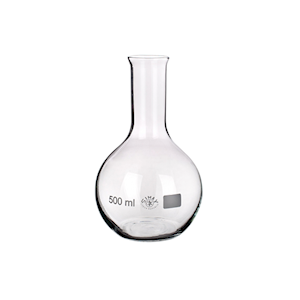 Simax Flat-Bottom Spherical/Boiling Flask, 500ml, Diameters: 1 - 105mm, 2 - 34mm x 170(H)mm, Narrow Neck, Borosilicate Glass, Clear, Each Each