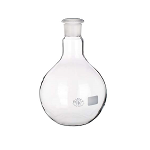 Simax Flat-Bottom Spherical/Boiling Flask, 50ml, Socket Joint 19/26, 51(D)mm x 100(H)mm, Borosilicate Glass, Clear, European, Each Each