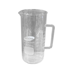 Omsons Measuring Jug, Glass Jug, with Handle and Spout, Cylindrical, Graduated, 1,000mL, 104 x 205(H) mm, Boro Glass, Germany, Each Each