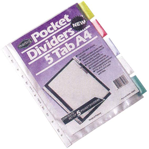Divider A4 Pvc 5 Tab Coloured Pockets Each Pack