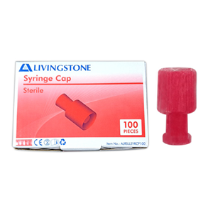 Livingstone Syringe Nozzle Closure Tip Cap, Sterile, Red, Recyclable Plastic, Single Pack, 100/Box, 1,000/Carton Carton