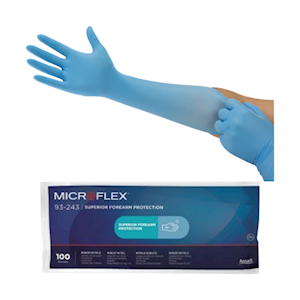 Ansell Nitrile Textured Gloves, Medium, 7.5-8.0, 400mm Long Cuff, Powder Free, Non-Sterile, Blue, 100 Pieces/Pack
