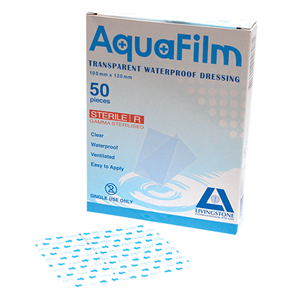 Aqua-Liv Transparent Film Dressing, 10 x 12cm, without Pad, Sterile, 50 Pieces/Box Box