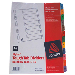 DIVIDERS A4 1-12 RAINBOW TABS SET Set