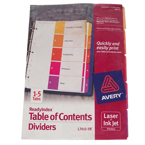 Avery L7411-5 Ready Index Set, 5 Tabs, Each Set