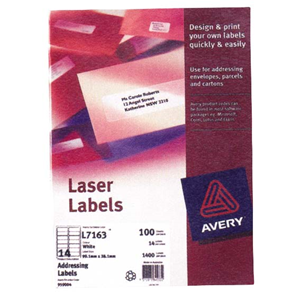 Avery Laser Shipping Labels, L7164, 12UP, 63.5 x 72mm, White, 100 Sheets/Box Box
