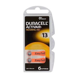 Battery Duracell Activair Hearing Aid Size 13 6 Batteries/Pack Pack
