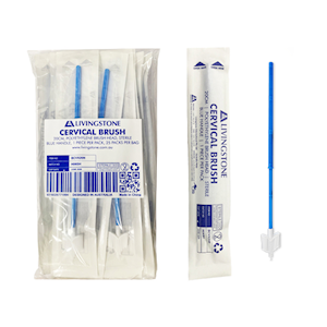 Livingstone Cervical Brush, 20cm, Polyethylene Brush Head, Sterile, Individually Packed, Blue Handle, 1 Piece/Pack, 25 Packs/Bag Bag