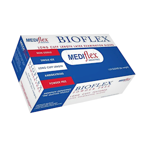 Bioflex Latex Examination Gloves, Powder Free, Long Cuff, 28cm, Large, Cream Colour, 100 Pieces/Box