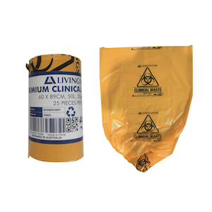 Livingstone Premium Clinical Waste Bags, 60 x 89cm, 50L, 35um, Yellow, 25 Pieces/Roll Roll