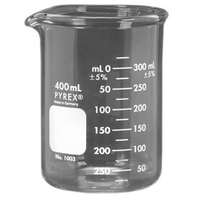 Pyrex Beaker, 400ml, Low Form, Graduated with Spout, Borosilicate Glass, Class A, Each Each