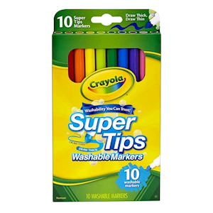 Crayola Super Tips Coloured Marker, Bullet Point, Assorted Colours, 10/Box Pack