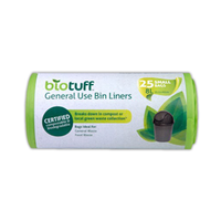 Biotuff Biodegradable Recyclable Plastic Bin Liners, Green, 8 Litres, 25 Bags/Roll Roll