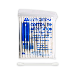 Livingstone Cotton Tip Applicator, Double Tipped, Biodegradable Paper Stem, 7.5cm, 50 Pcs or 100 Tips/Pack