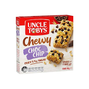 Uncle Tobys Chewy Bars, 185g, Choc Chip, 6 Pieces/Pack Pack