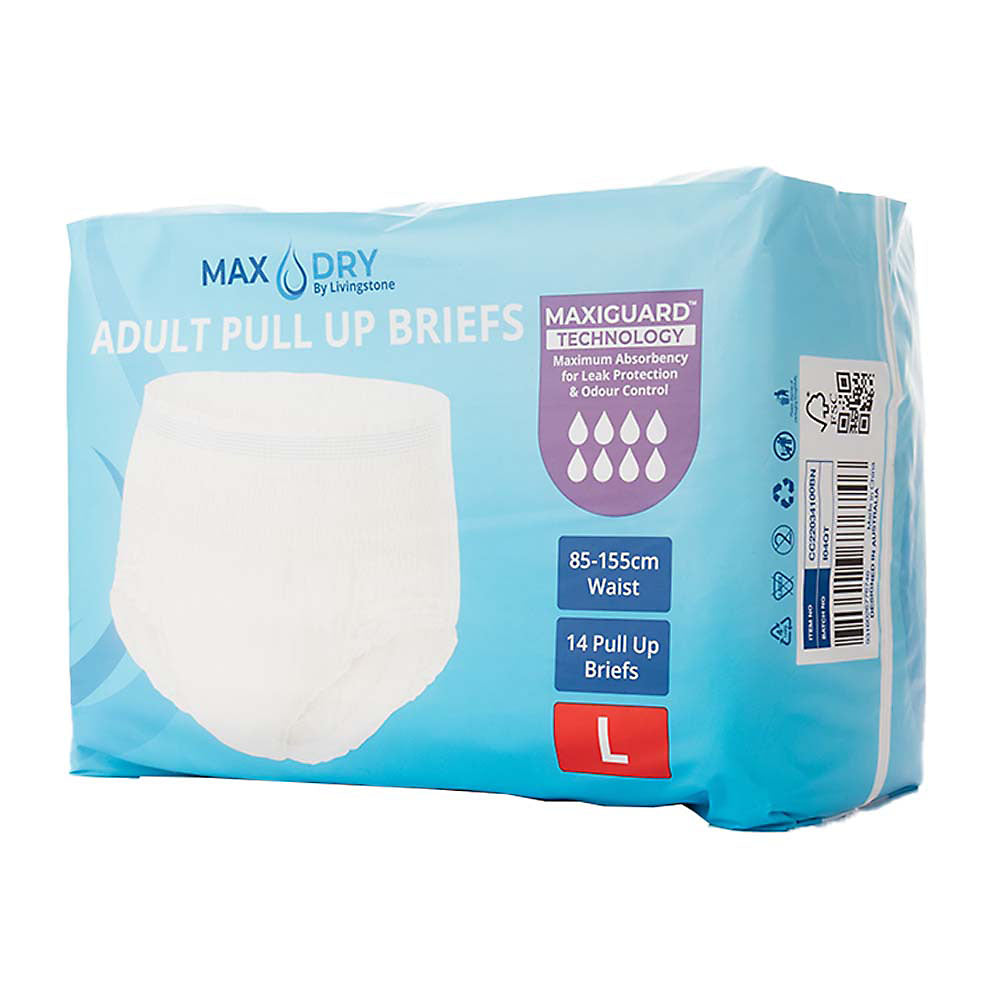 Livingstone Adult Pull Up Brief Pants, Cotton Feel, Super Absorbent, Large, 85-155cm Waist, 14 Pieces/Bag, 6 Bags/Carton, 84 Pieces/Carton