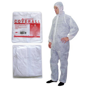 Livingstone Coveralls Protective Suit with Hood, 40gsm, Large, Waterproof, Recyclable Polypropylene SPPand PE , White, 50/Carton Carton