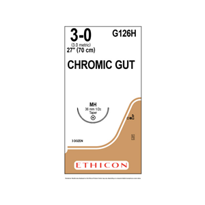 Johnsons and Johnsons Ethicon Surgical Chromic Gut Sutures, Undyed, 70cm, 3-0 MH 36mm, 12/Box Box