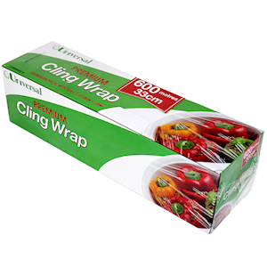 Universal Plastic Cling Wrap in Dispenser Compact Box, 33cm x 600m, 10 Microns, PVC & BPA Free, Non-Toxic, Each Roll Each