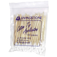 Livingstone Cotton Tip Applicator, Single Tipped, Biodegradable Wooden Stem, 7.5cm, 100 Pieces/Pack Pack