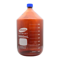 Omsons Lab Reagent Bottle, 10,000mL, GL45, 227 x 416(H) mm, Amber, Blue PP Cap and Blue PP Outlet Ring, Boro Glass, Germany, Each Each