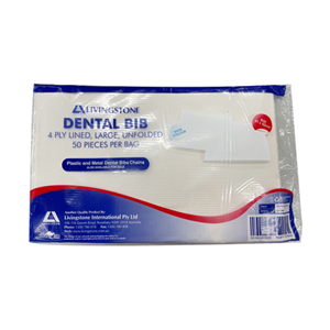 Livingstone Dental Bib or Head Pad, Unfolded, 4-ply Lined, 31 x 50cm, Large, White, 50/Pack, 500/Carton Carton