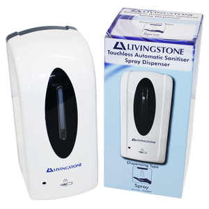Livingstone Touchless Automatic Liquid Hand Sanitiser Alcohol Spray Dispenser, 1 Litre, 26.5 x12 x12cm, Plastic, White Each