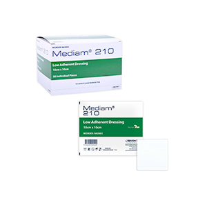 Mediam®210 Low Adherent Dressing, 10 x 10cm, Sterile, White, 50/Box Box