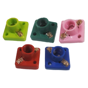 Lamp Holder, MES, Recyclable Plastic Square Base with Screw Terminals, Assorted Colours, Light Green, Red, Dark Green, Pink & Blue, Each Each
