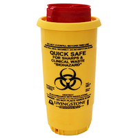 Livingstone Needles Sharps Waste Collector, 500ml, with Pull Off Lid and Finger Guard, Round, Recyclable Plastic, Yellow, Each