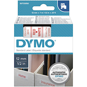 DYMO TAPE ELECT. 12MMX7M RED ON CLEAR EACH Each
