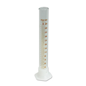 Lincon Measuring Cylinder with Plastic Hex Base and Collar, Tall Form, Class A, 250mL, Amber Stain Grad, Borosilicate Glass, 2/Box Box