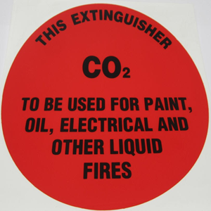Safety Sign "Fire Extinguisher - CO2", 190mm/Side, Round, Red Colour, Each Each